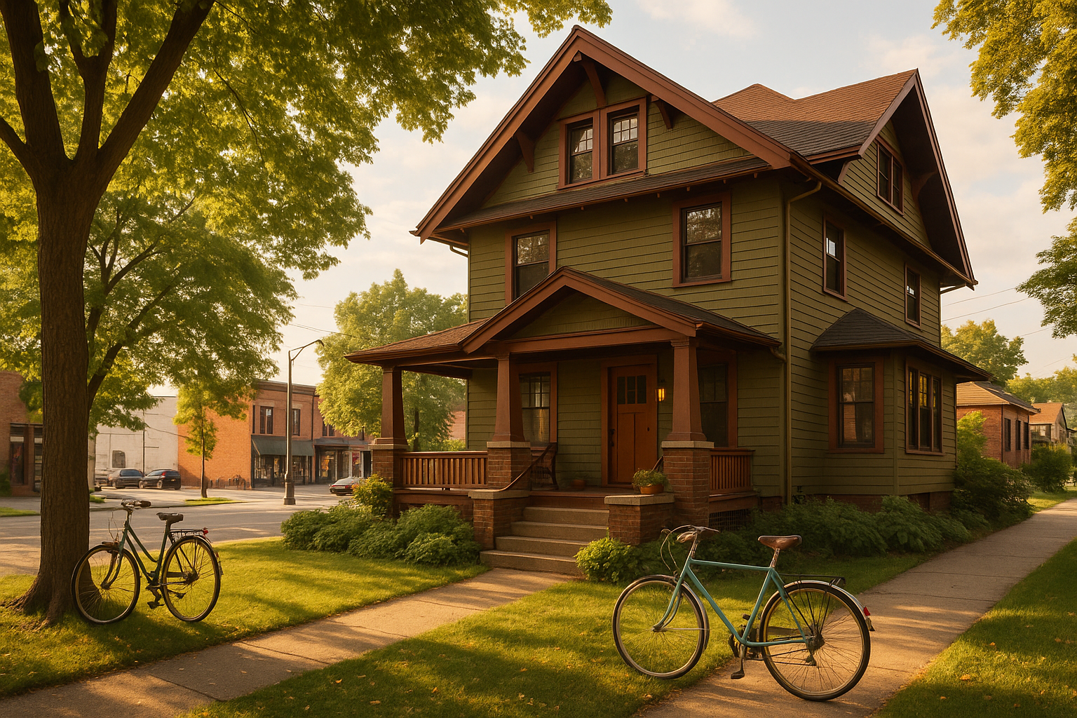 Tree-lined street of early-1900s homes in Eastown, Grand Rapids