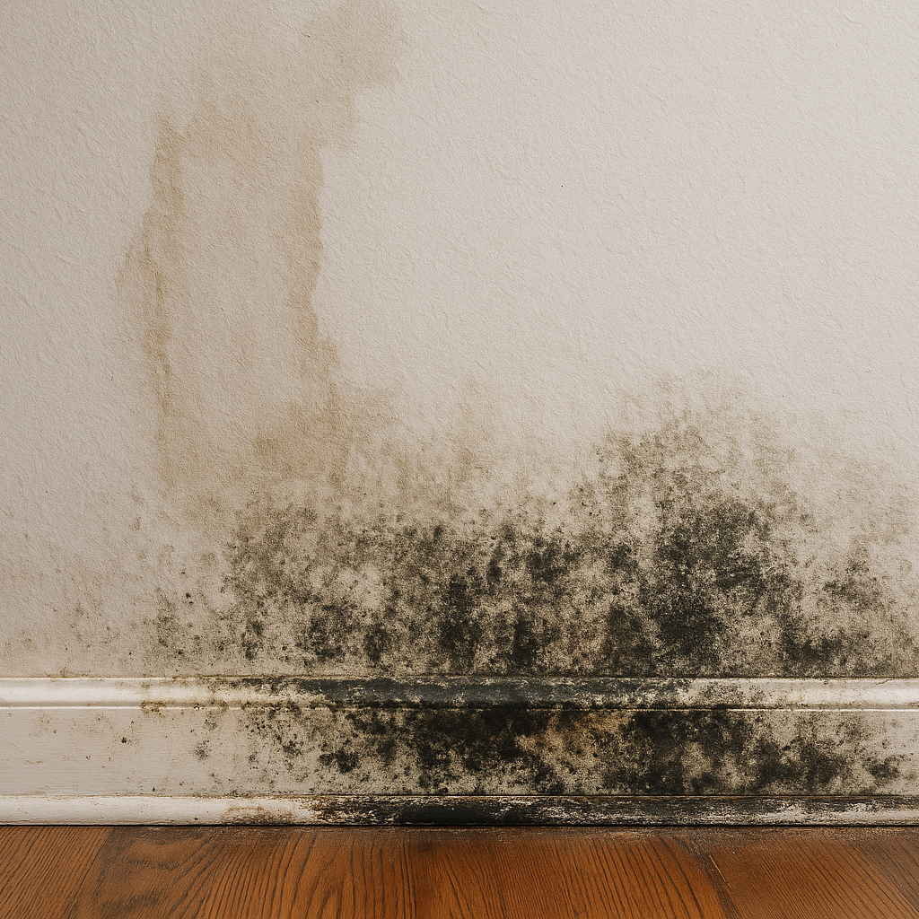 Mold behind a finished lower-level wall in a Cascade home
